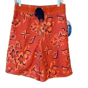 Kanu Sz 30 NWT Orange Tropical Print Lace-Up Waist Surfing Beach Board Shorts